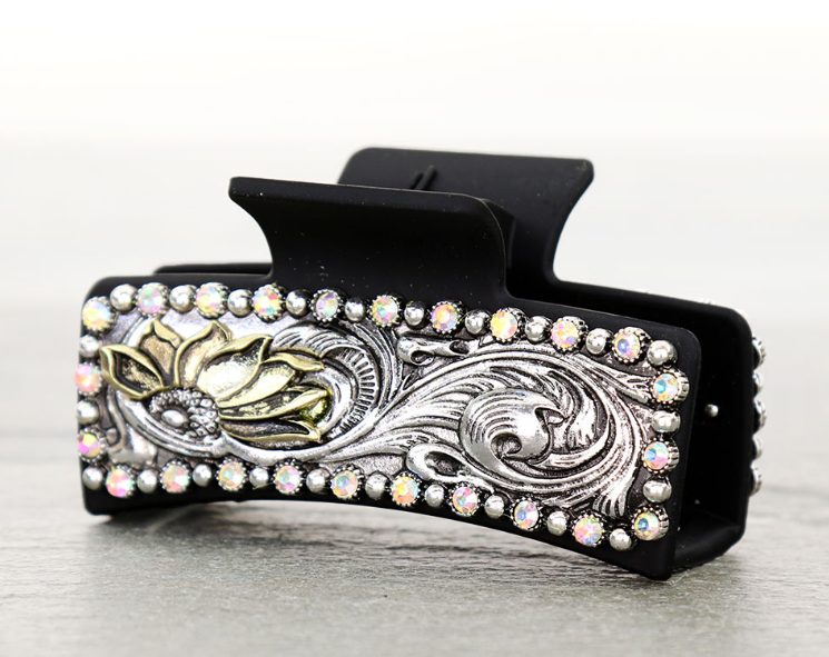 Western Filigree Stone Metal Hair Claw Clip