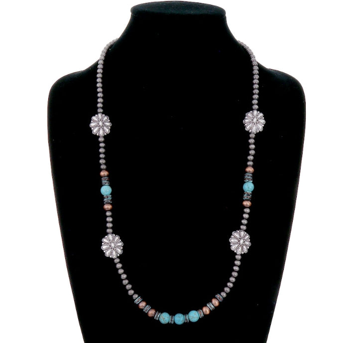 Navajo Style Pearl with Concho Necklace