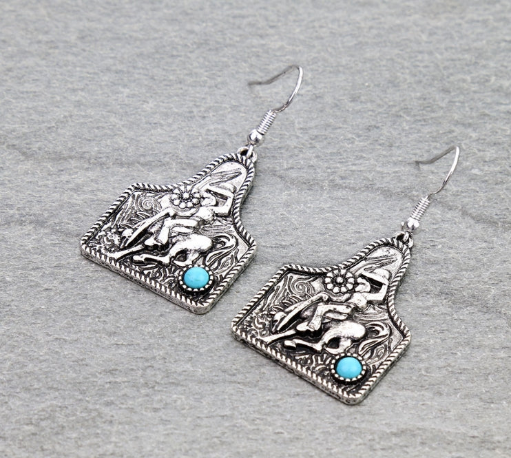 Western Cowboy Ear Tag Dangle Earrings
