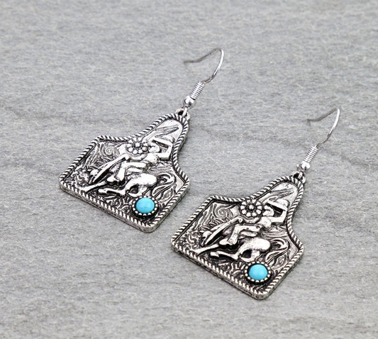 Western Cowboy Ear Tag Dangle Earrings