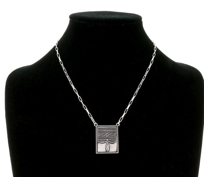 Western Boot Stitch Rectangle Necklace