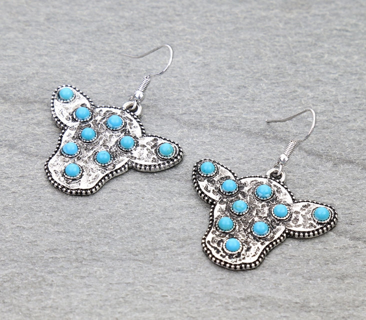 Western Cow Head Stone Dangle Earrings