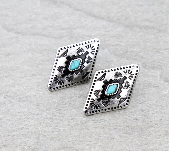 Western Diamond Aztec TXR Stud Earrings