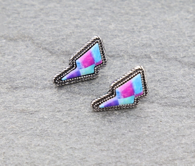 Western Checker Thunder Stud Earrings