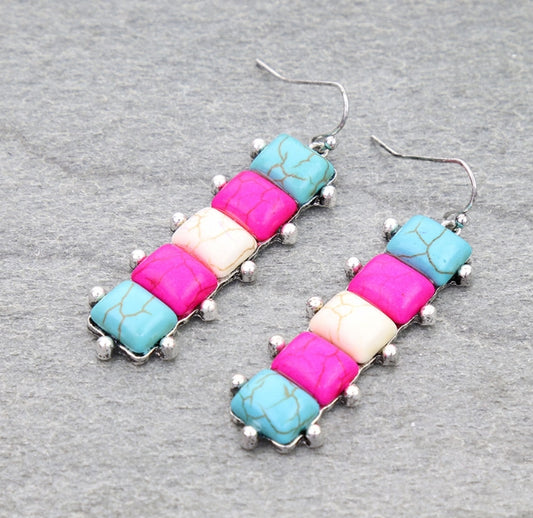 Western Ball TXR Bar Stone Dangle Earrings