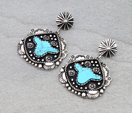 Western Cow Head Stone Stud Earrings