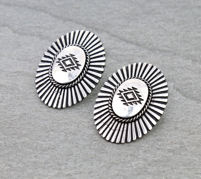 Western Oval Aztec Stud Earrings
