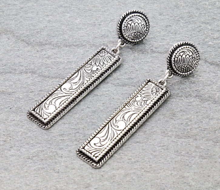 Western Bar Engraved Stud Earrings