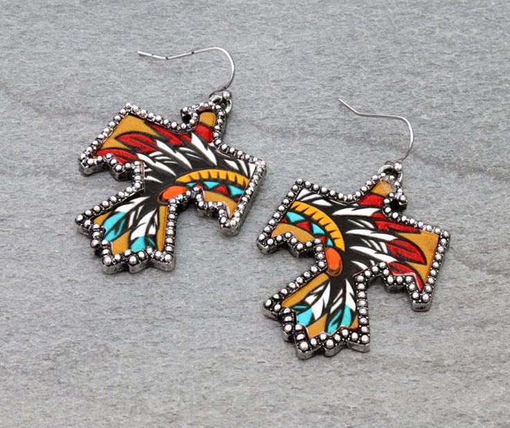 Western Thunderbird Tooled Leather Dangle Earrings – Indian Headdress