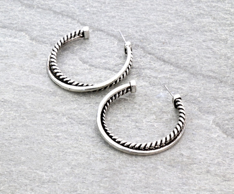 Designer Line Crossover Hoop Earrings