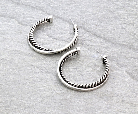 Designer Line Crossover Hoop Earrings