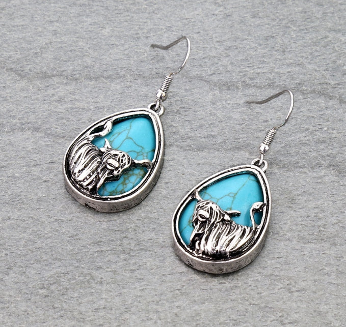 Western Highland Cow Teardrop Dangle Earrings