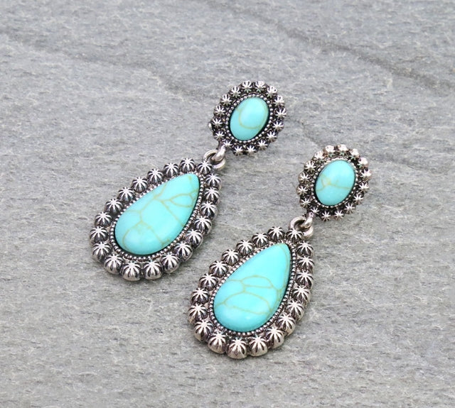 Western Teardrop Stone Stud Earrings