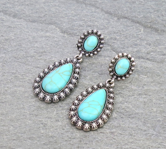Western Teardrop Stone Stud Earrings