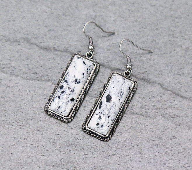 Western Rectangle Hand Stone Dangle Earrings
