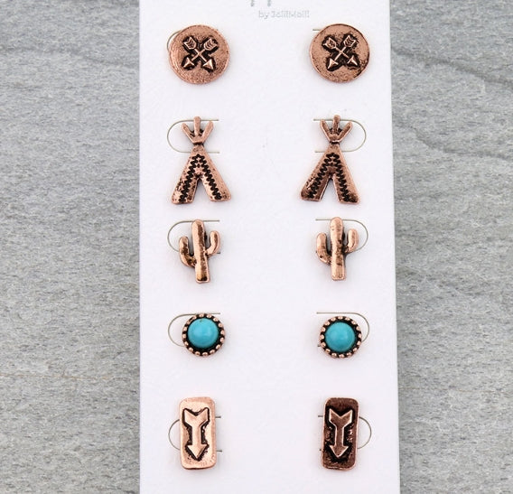 5 Pair Western Theme Earring Set