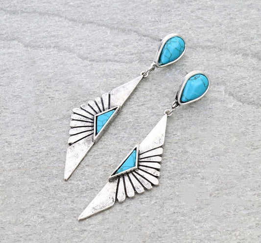 Western Fan Shape Stone Stud Earrings