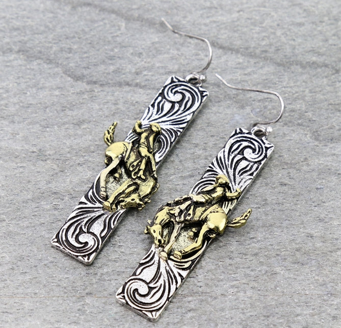 Western TXR Rodeo Bar Dangle Earrings