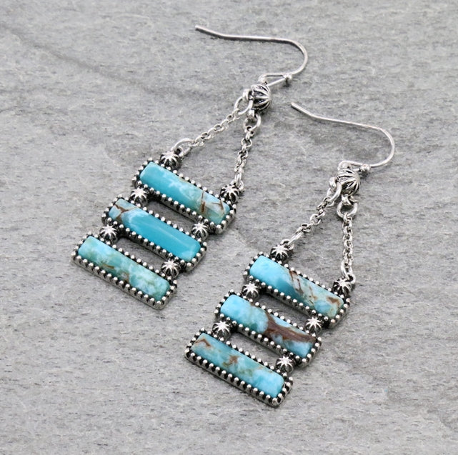 Western Hand Craft Stone Bar Dangle Earrings