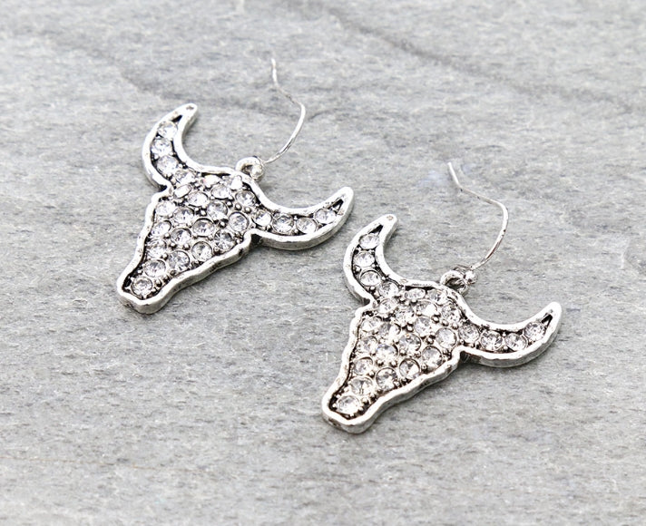 Western Steer Skull Stone Dangle Earrings
