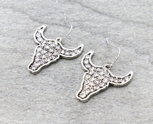 Western Steer Skull Stone Dangle Earrings