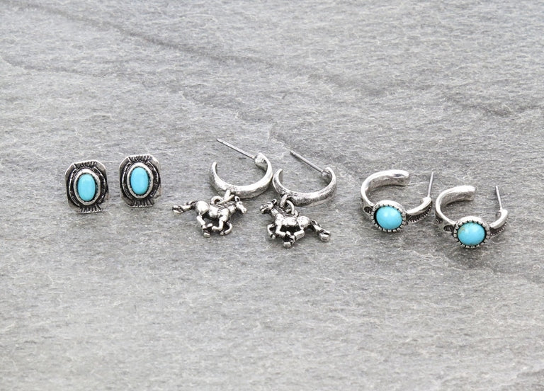 3 Pair Western Design Earring Set