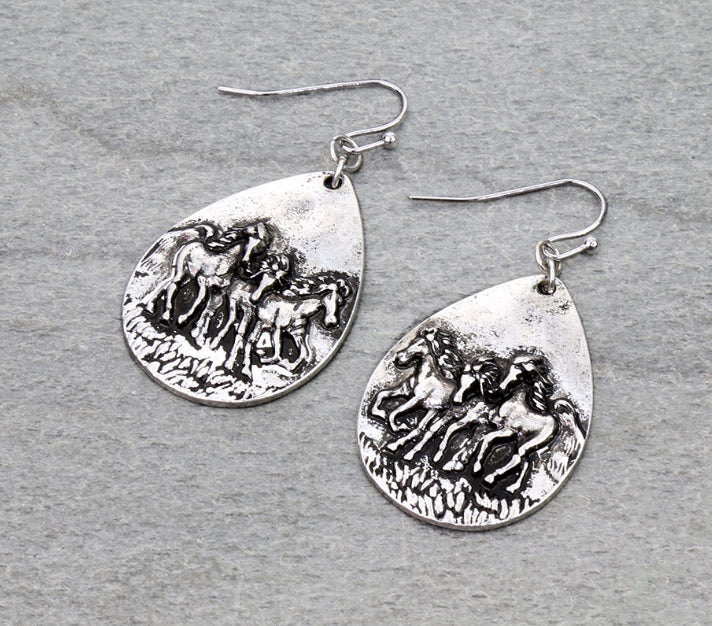 Western Horse Teardrop Dangle Earrings