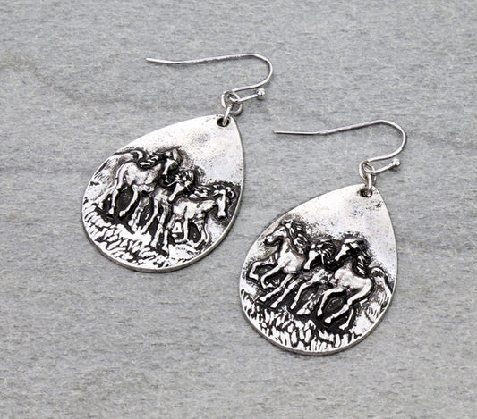 Western Horse Teardrop Dangle Earrings