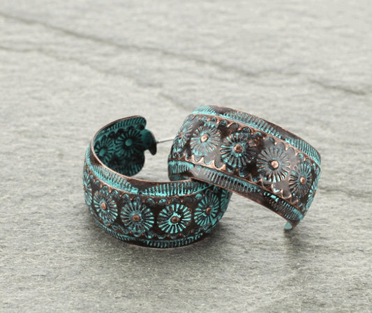Western Navajo Style Texture Hoop Earrings