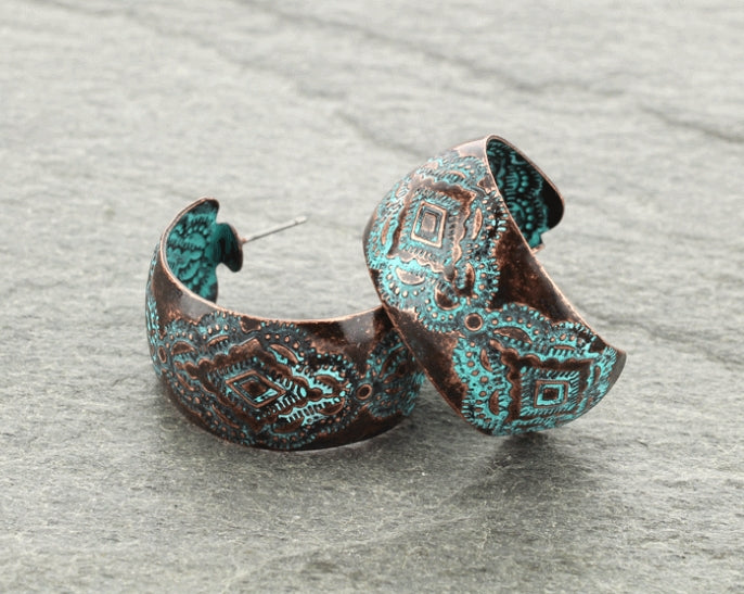 Western Navajo Style Texture Hoop Earrings
