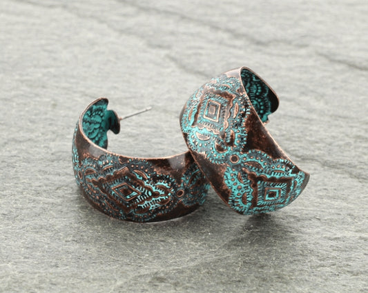 Western Navajo Style Texture Hoop Earrings