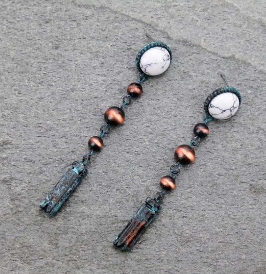 Western Style Stone with Navajo Style Pearl Post Earrings