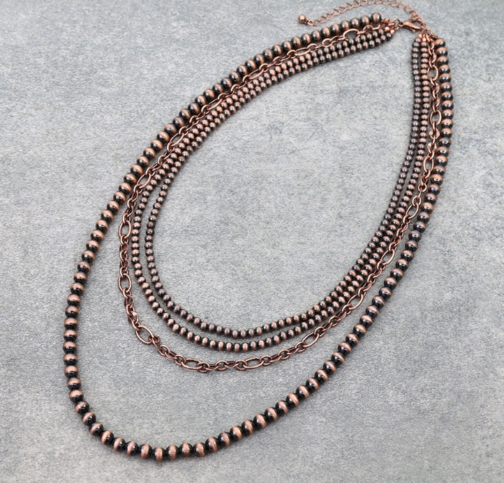 Navajo Style Pearl & Chain Multi-Strand Necklace