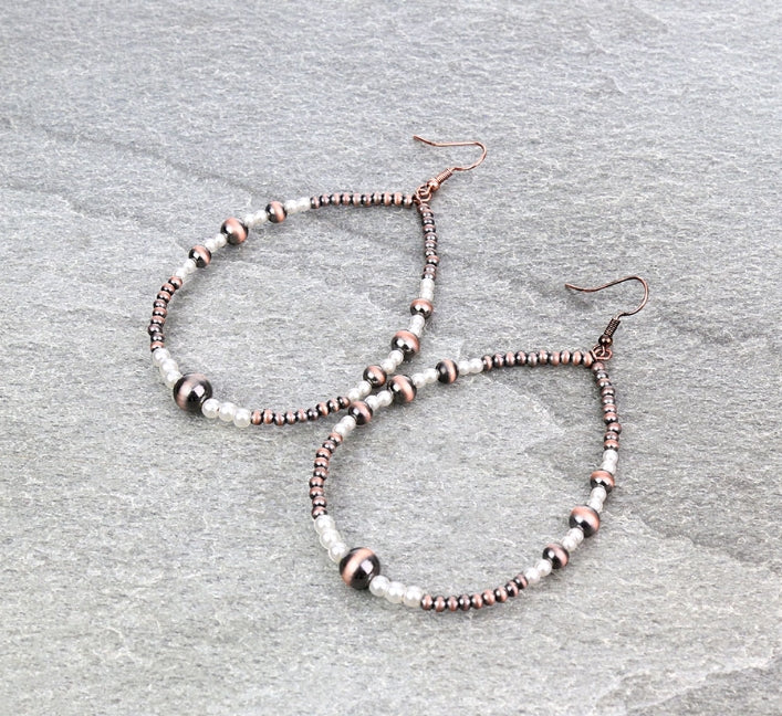 3″ Navajo Style Pearl & Bead Teardrop Dangle Earrings