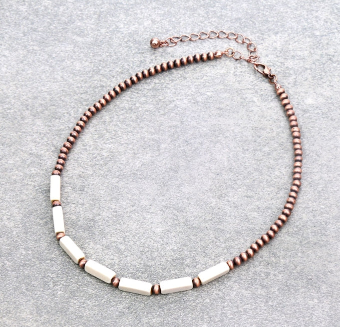 Navajo Style Pearl with Stone Bar Choker