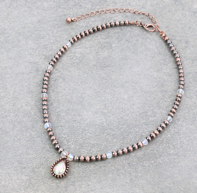 Navajo Style Bead with Glass Stone Choker Necklace