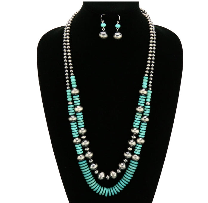 Navajo Style Pearl and Beaded Layered Necklace Set