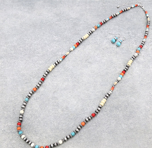 Western Navajo Style Pearl and Bead Necklace Set