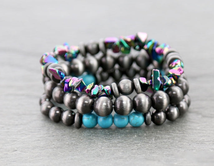 Rainbow Navajo Style Pearl Stackable Bracelets