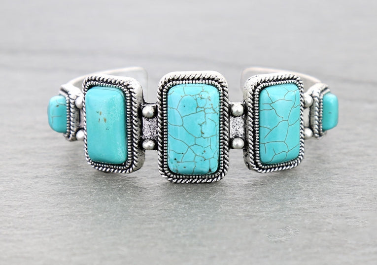 Navajo Style Natural Stone “C” Cuff Bracelet