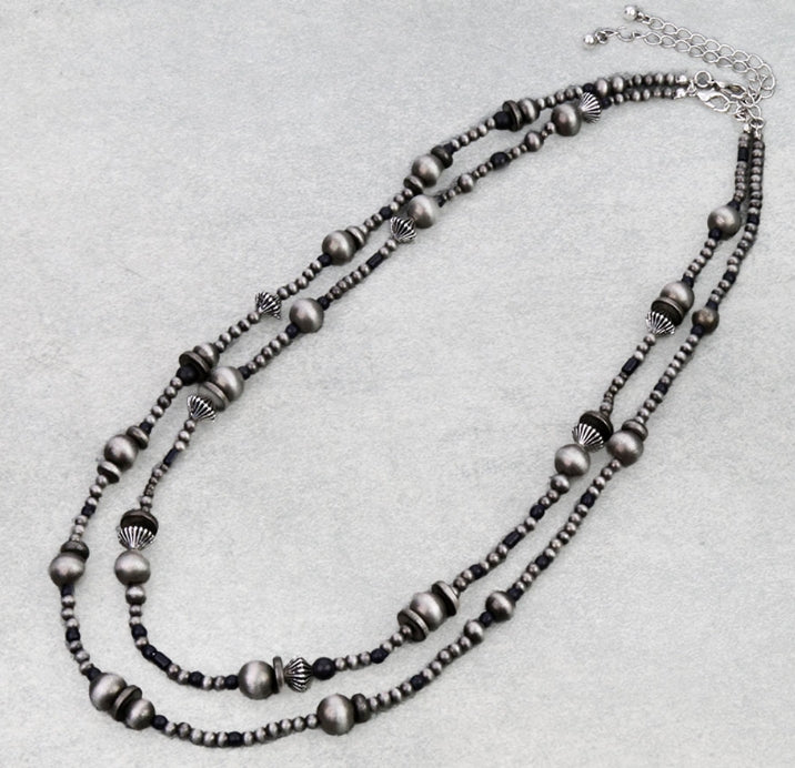 2 Layered Navajo Style Pearl & Bead Necklace
