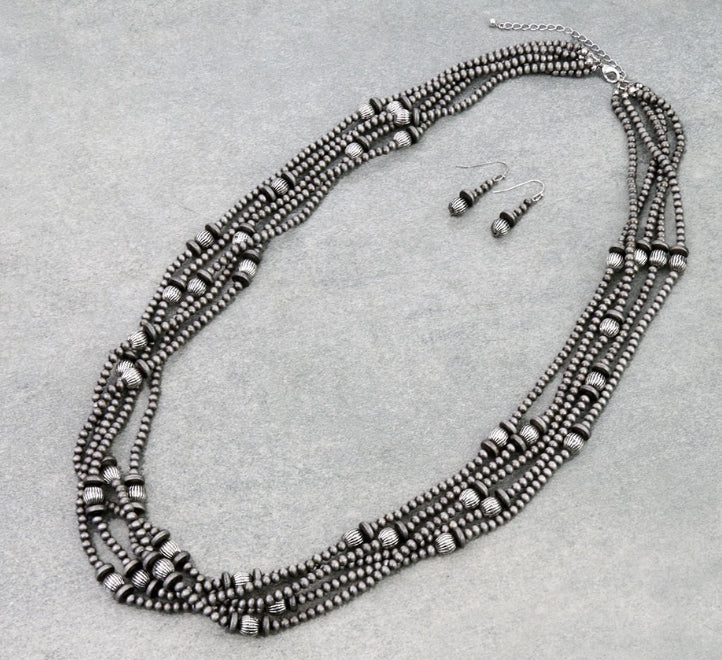 Navajo Style Pearl and Bead Multi-Strand Necklace Set