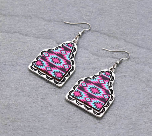 Western Navajo Style Cattle Tag Dangle Earrings