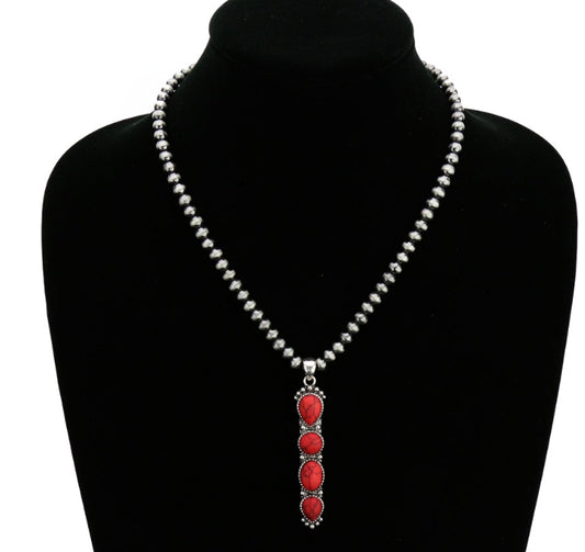 6mm Navajo Style Beads with Stone Pendant Necklace