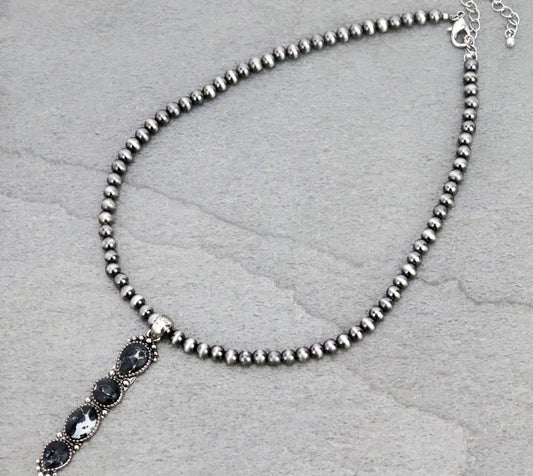 6mm Navajo Style Beads with Stone Pendant Necklace