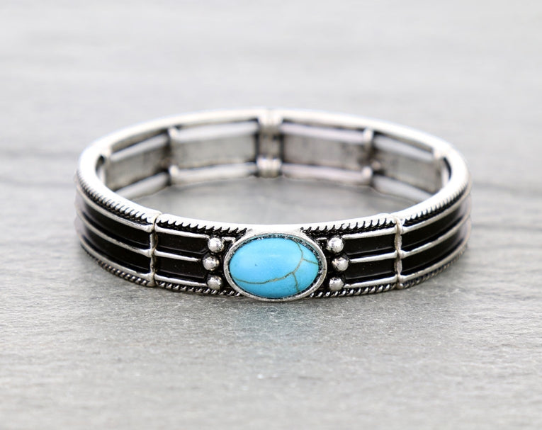 Western Oval Stone Stretch Bracelet