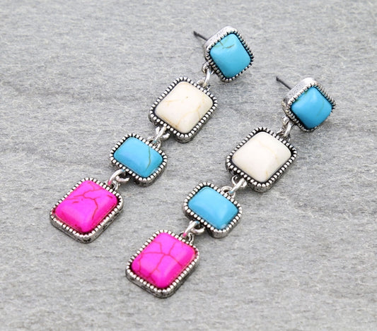 Western Semi Stone Drop Stud Earrings