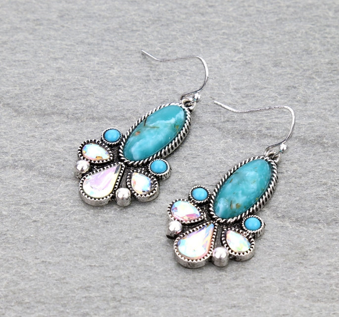 Western Oval Hand Stone Dangle Earrings