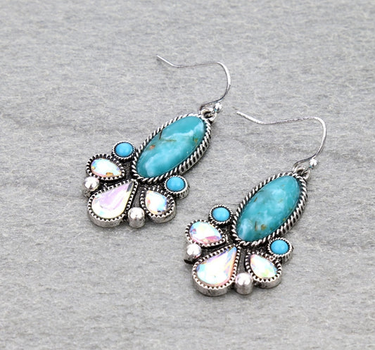 Western Oval Hand Stone Dangle Earrings