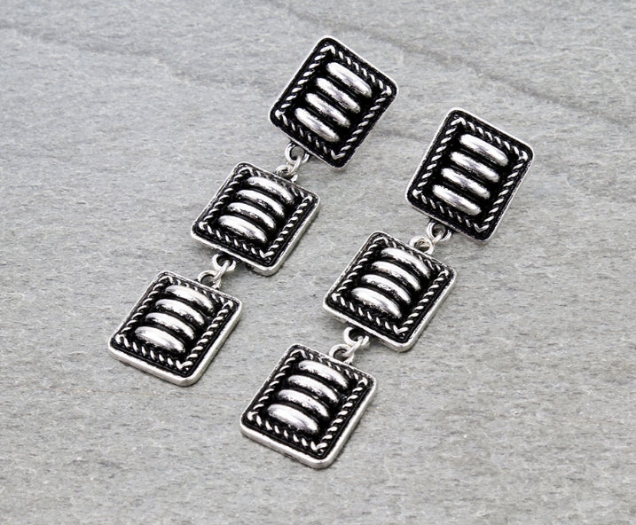 Western Square Concho Drop Stud Earrings